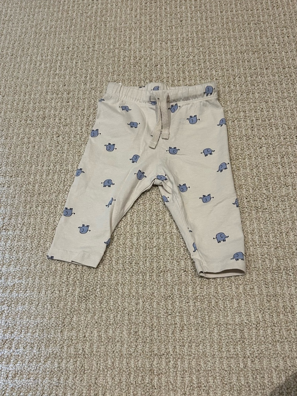 H&M Cream Baby Pants with Blue Elephant Pattern Size 3am